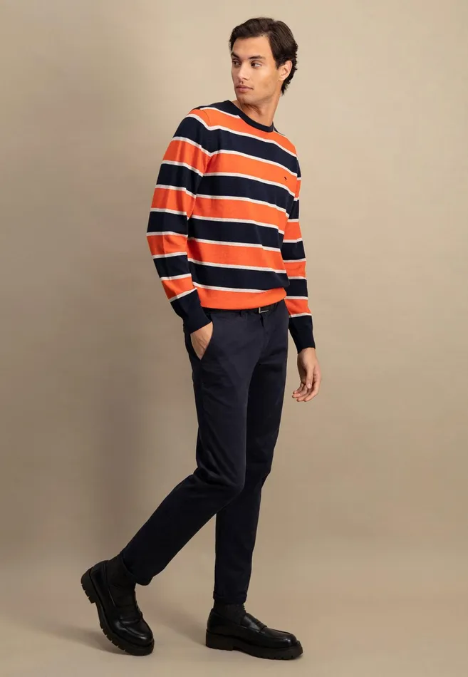 Sweater Men FYNCHHATTON Superfine Sweater Made Of Cotton And Stripes Light Khakiflamecloud Blue