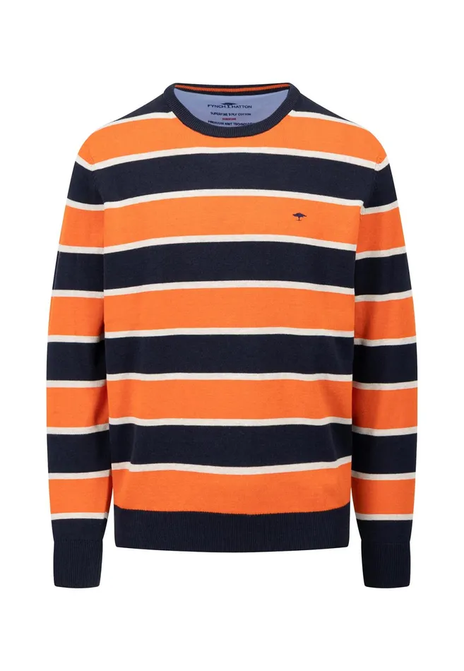 Sweater Men FYNCHHATTON Superfine Sweater Made Of Cotton And Stripes Light Khakiflamecloud Blue