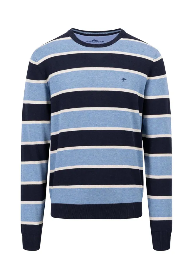 Sweater Men FYNCHHATTON Superfine Sweater Made Of Cotton And Stripes Light Khakiflamecloud Blue