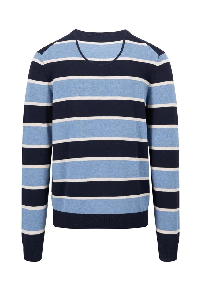 Sweater Men FYNCHHATTON Superfine Sweater Made Of Cotton And Stripes Light Khakiflamecloud Blue