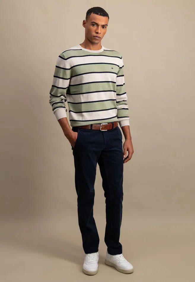 Sweater Men FYNCHHATTON Superfine Sweater Made Of Cotton And Stripes Light Khakiflamecloud Blue