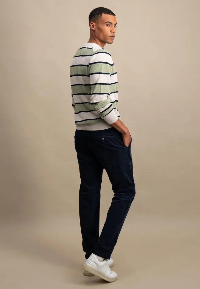 Sweater Men FYNCHHATTON Superfine Sweater Made Of Cotton And Stripes Light Khakiflamecloud Blue