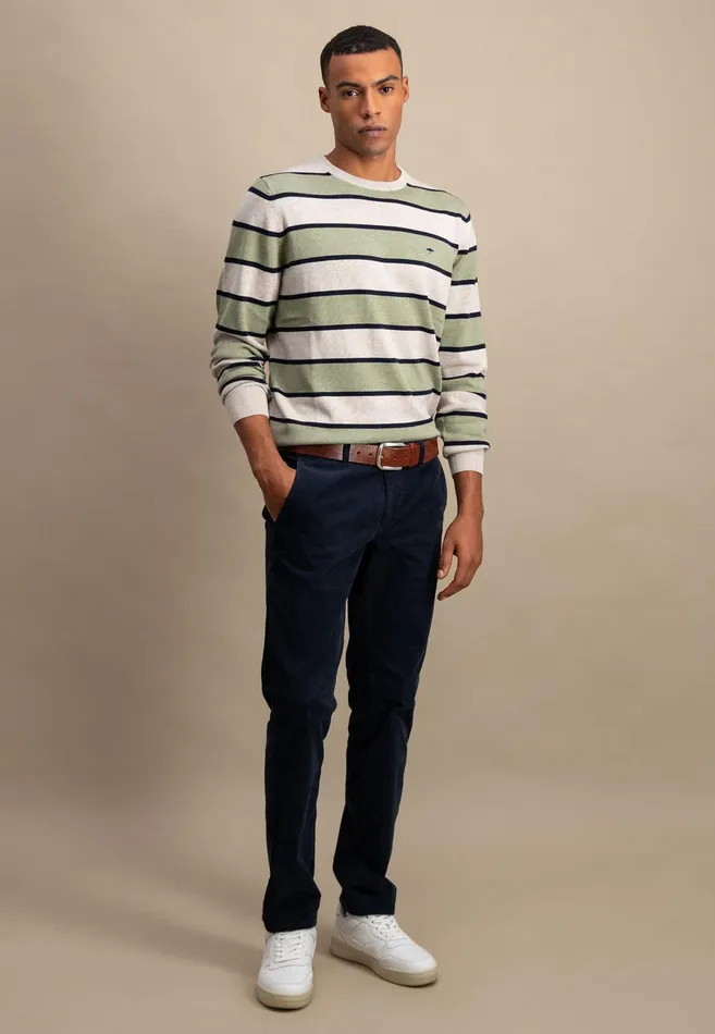 Sweater Men FYNCHHATTON Superfine Sweater Made Of Cotton And Stripes Light Khakiflamecloud Blue
