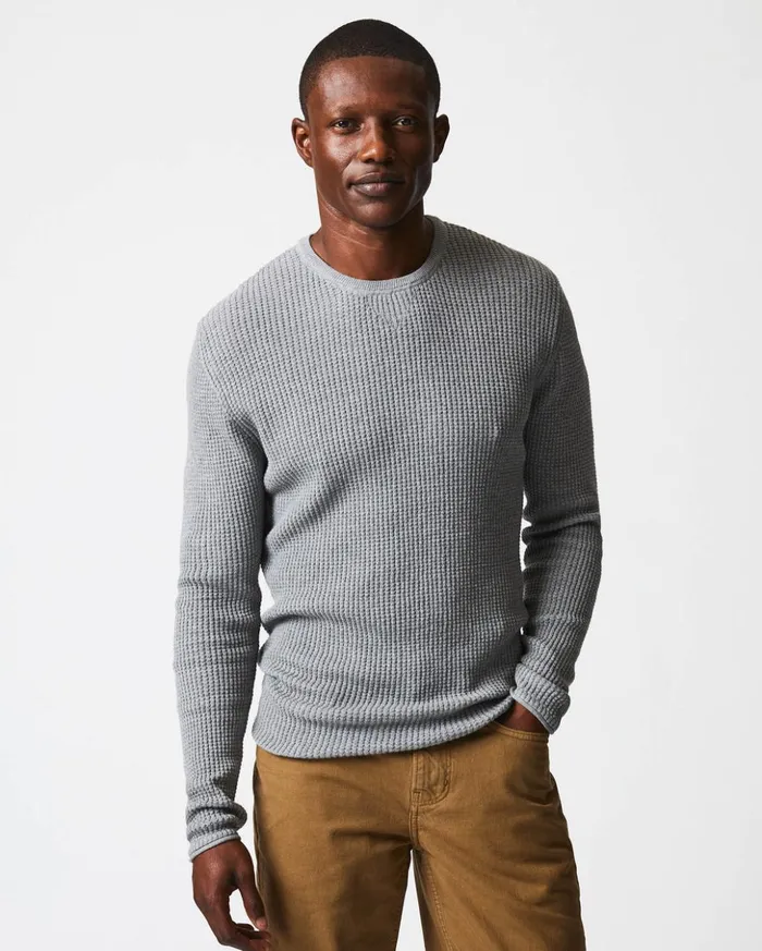 Sweaters and Sweatshirts Men Billy Reid Mini Waffle Crew Grey