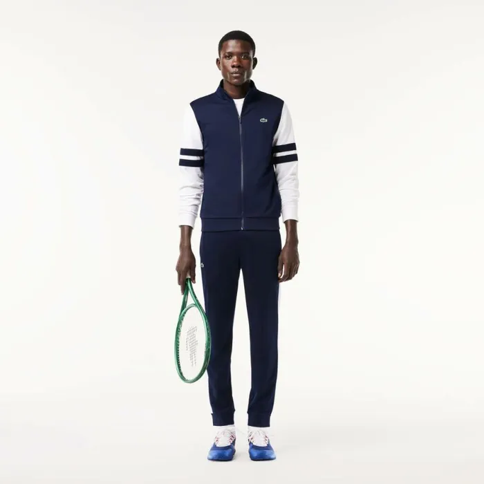 Sweaters and Sweatshirts Men Lacoste Men039s AbrasionResistant ZipUp Tennis Sweatshirt Navy Blue White 525
