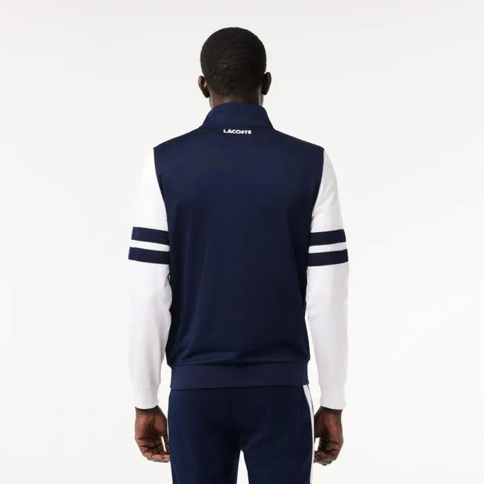 Sweaters and Sweatshirts Men Lacoste Men039s AbrasionResistant ZipUp Tennis Sweatshirt Navy Blue White 525