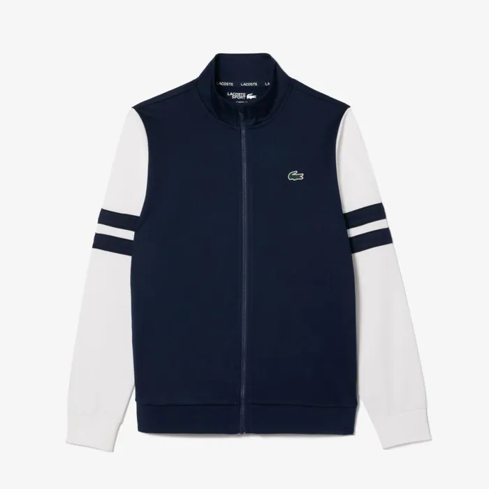 Sweaters and Sweatshirts Men Lacoste Men039s AbrasionResistant ZipUp Tennis Sweatshirt Navy Blue White 525