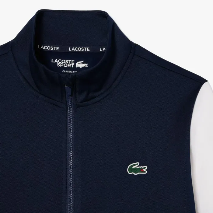 Sweaters and Sweatshirts Men Lacoste Men039s AbrasionResistant ZipUp Tennis Sweatshirt Navy Blue White 525