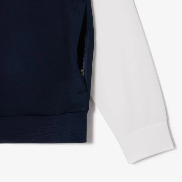 Sweaters and Sweatshirts Men Lacoste Men039s AbrasionResistant ZipUp Tennis Sweatshirt Navy Blue White 525