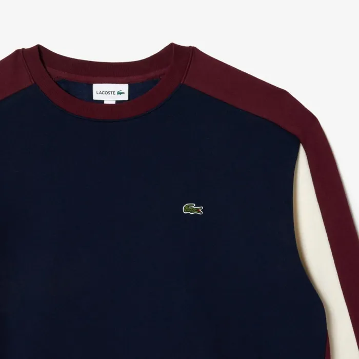 Sweaters and Sweatshirts Men Lacoste Men039s Big Fit Colorblock Sweatshirt Navy Blue Bordeaux White Pig