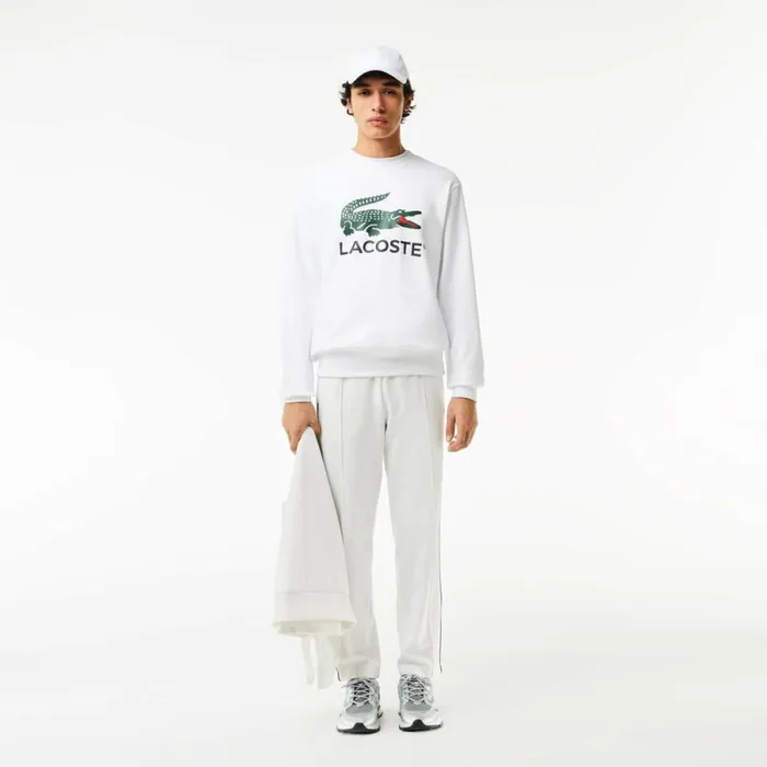 Sweaters and Sweatshirts Men Lacoste Men039s Classic Fit Cotton Fleece Sweatshirt White 001