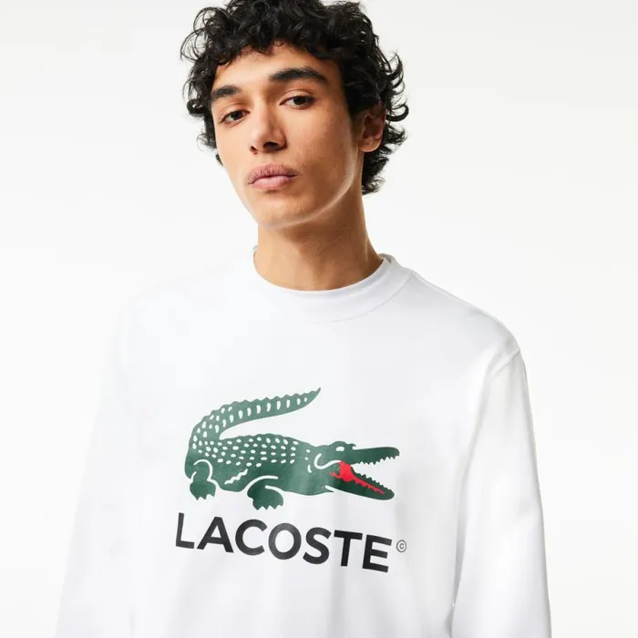 Sweaters and Sweatshirts Men Lacoste Men039s Classic Fit Cotton Fleece Sweatshirt White 001