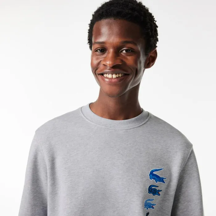 Sweaters and Sweatshirts Men Lacoste Men039s Classic Fit Croc Print Sweatshirt Grey Chine Cca