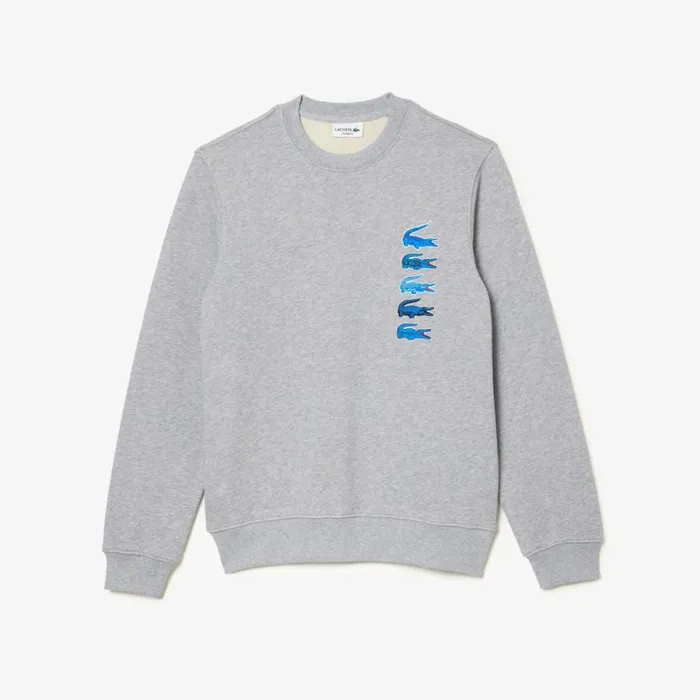 Sweaters and Sweatshirts Men Lacoste Men039s Classic Fit Croc Print Sweatshirt Grey Chine Cca