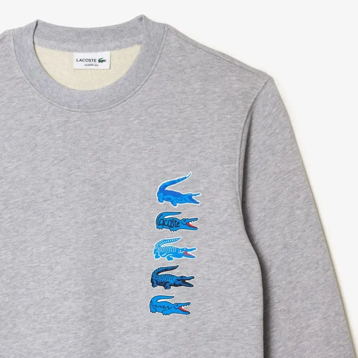 Sweaters and Sweatshirts Men Lacoste Men039s Classic Fit Croc Print Sweatshirt Grey Chine Cca