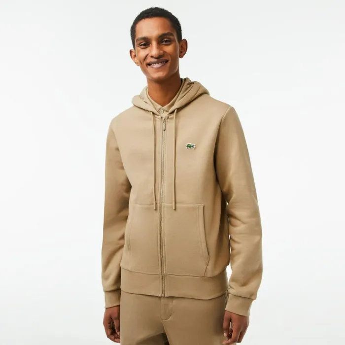 Sweaters and Sweatshirts Men Lacoste Men039s Fleece ZipUp Hoodie Beige Cb8
