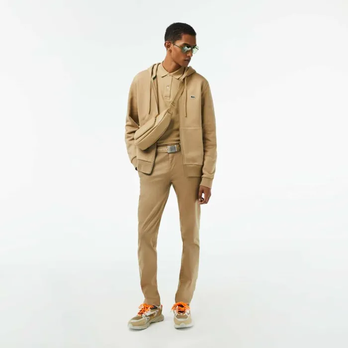 Sweaters and Sweatshirts Men Lacoste Men039s Fleece ZipUp Hoodie Beige Cb8