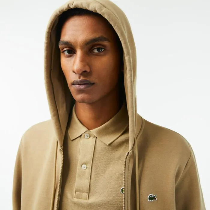 Sweaters and Sweatshirts Men Lacoste Men039s Fleece ZipUp Hoodie Beige Cb8
