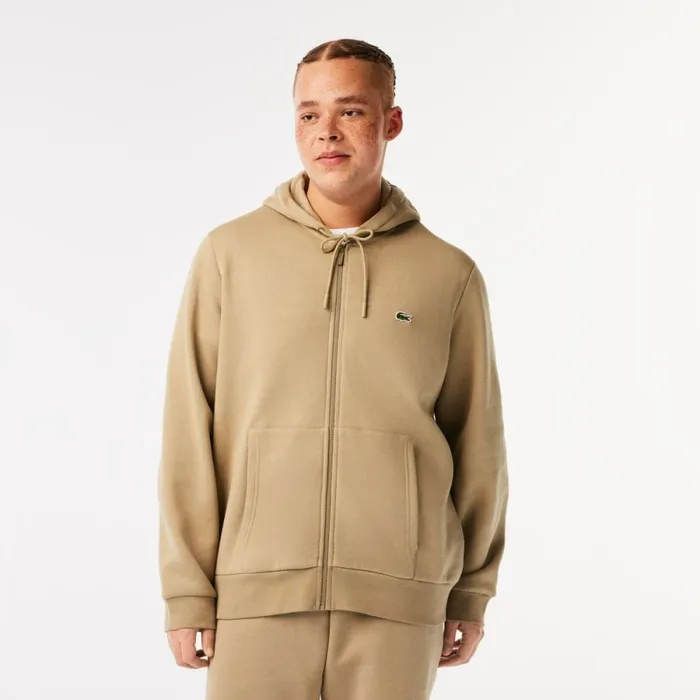 Sweaters and Sweatshirts Men Lacoste Men039s Fleece ZipUp Hoodie Beige Cb8