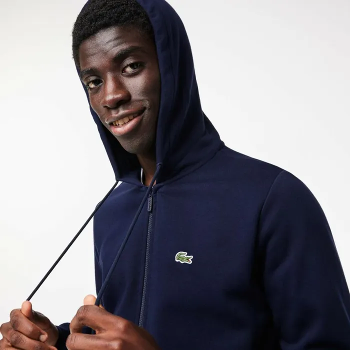 Sweaters and Sweatshirts Men Lacoste Men039s Fleece ZipUp Hoodie Navy Blue 166