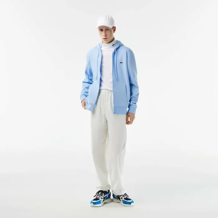 Sweaters and Sweatshirts Men Lacoste Men039s Fleece ZipUp Hoodie Pastel Blue Hbp