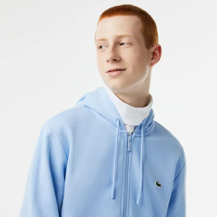 Sweaters and Sweatshirts Men Lacoste Men039s Fleece ZipUp Hoodie Pastel Blue Hbp