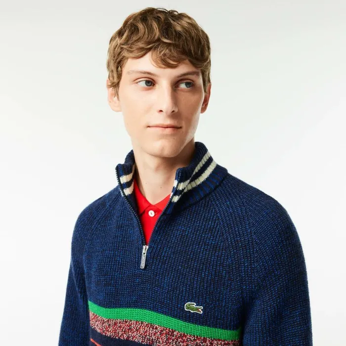 Sweaters and Sweatshirts Men Lacoste Men039s Made In France HighNeck Wool Sweater Navy Blue Blue White Niq