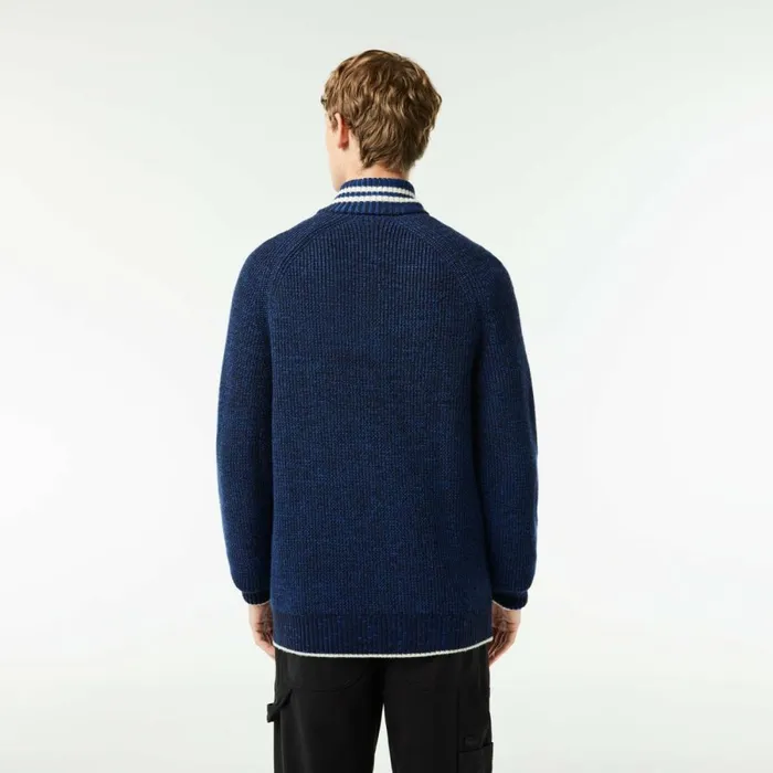 Sweaters and Sweatshirts Men Lacoste Men039s Made In France HighNeck Wool Sweater Navy Blue Blue White Niq