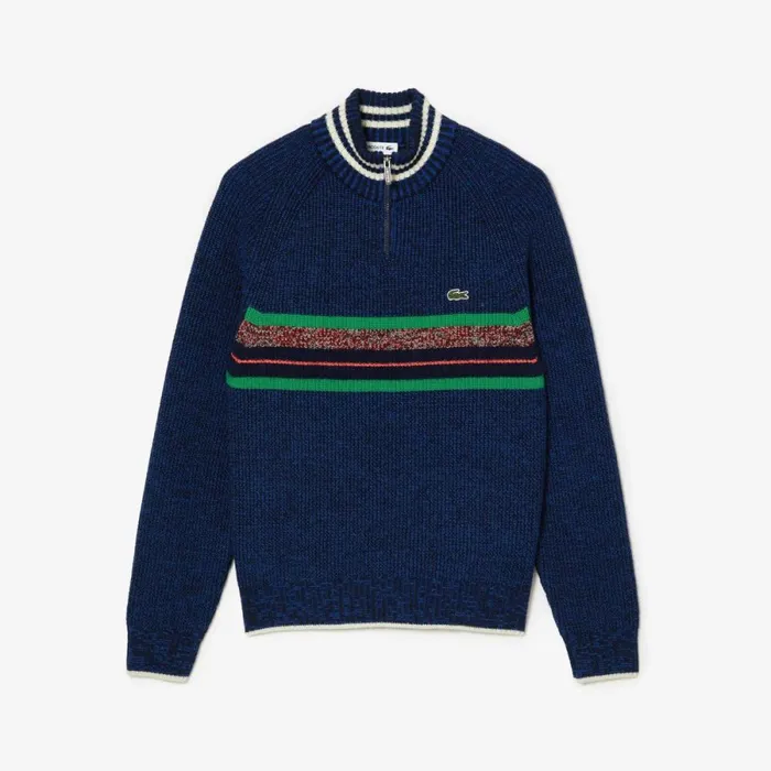 Sweaters and Sweatshirts Men Lacoste Men039s Made In France HighNeck Wool Sweater Navy Blue Blue White Niq