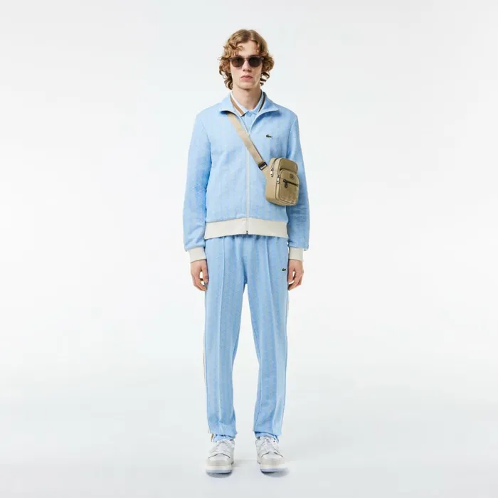 Sweaters and Sweatshirts Men Lacoste Men039s Paris Monogram ZipUp Sweatshirt Light Blue White Wb5