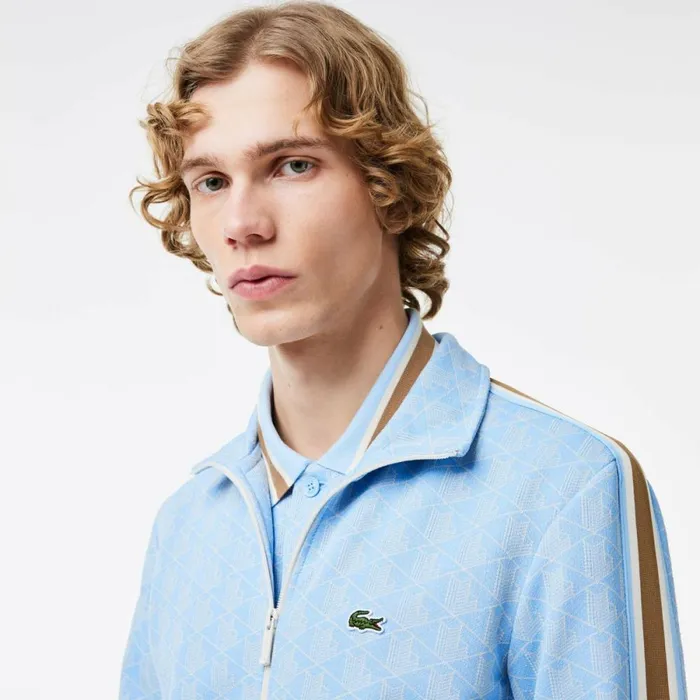 Sweaters and Sweatshirts Men Lacoste Men039s Paris Monogram ZipUp Sweatshirt Light Blue White Wb5