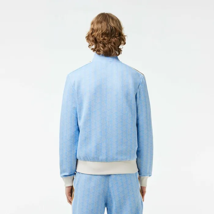 Sweaters and Sweatshirts Men Lacoste Men039s Paris Monogram ZipUp Sweatshirt Light Blue White Wb5