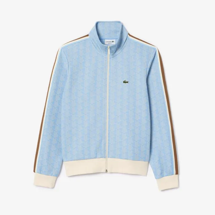 Sweaters and Sweatshirts Men Lacoste Men039s Paris Monogram ZipUp Sweatshirt Light Blue White Wb5