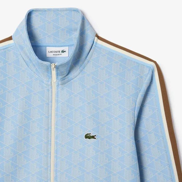 Sweaters and Sweatshirts Men Lacoste Men039s Paris Monogram ZipUp Sweatshirt Light Blue White Wb5