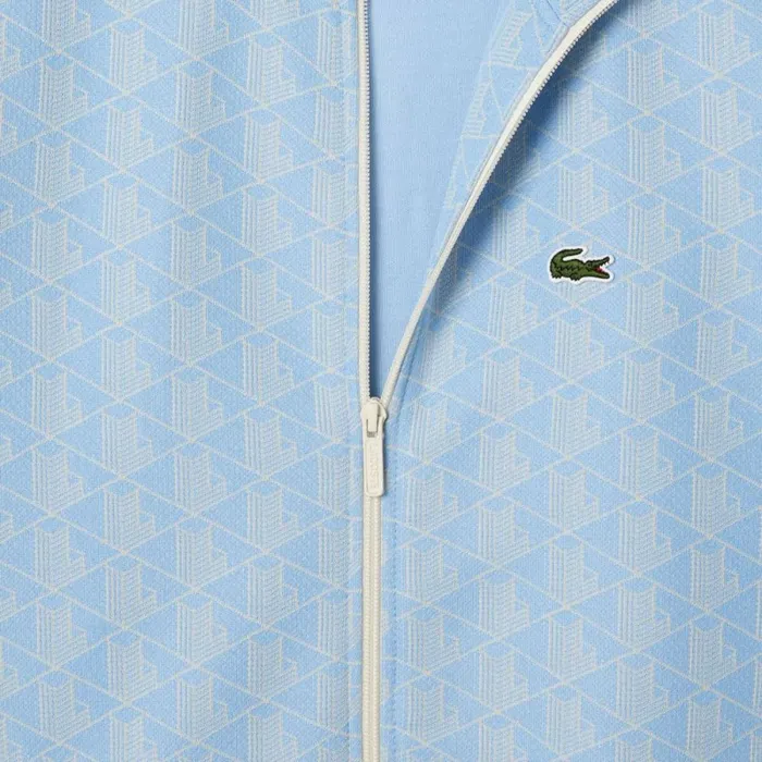 Sweaters and Sweatshirts Men Lacoste Men039s Paris Monogram ZipUp Sweatshirt Light Blue White Wb5