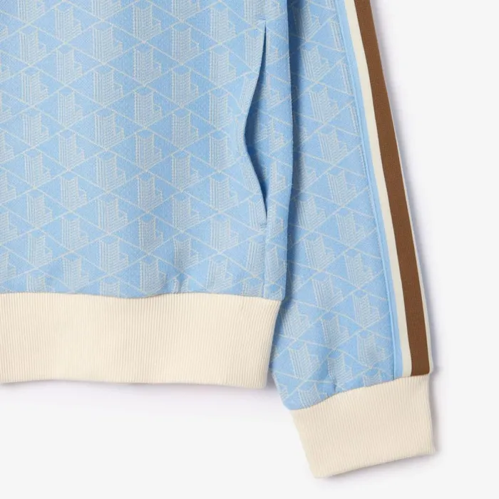 Sweaters and Sweatshirts Men Lacoste Men039s Paris Monogram ZipUp Sweatshirt Light Blue White Wb5