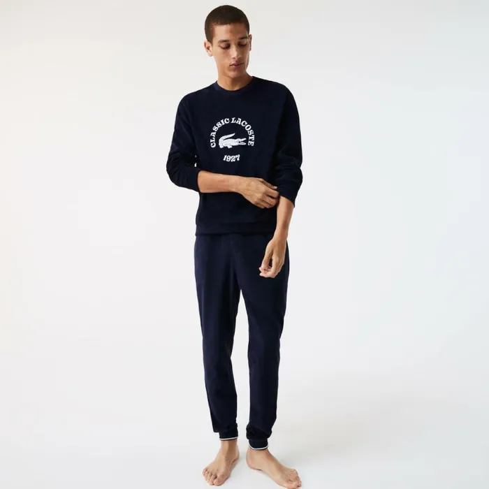 Sweaters and Sweatshirts Men Lacoste Men039s Regular Fit Terrycloth Lounge Sweatshirt Navy Blue White 525