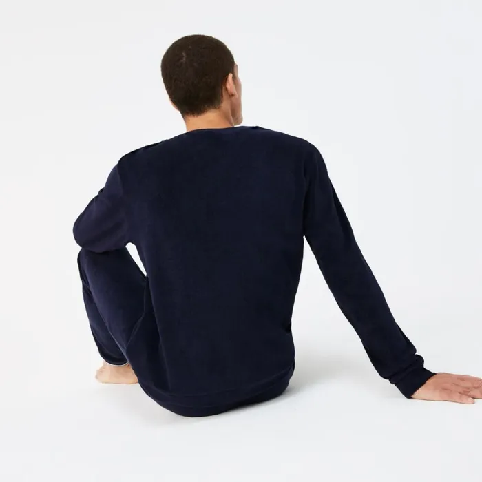 Sweaters and Sweatshirts Men Lacoste Men039s Regular Fit Terrycloth Lounge Sweatshirt Navy Blue White 525
