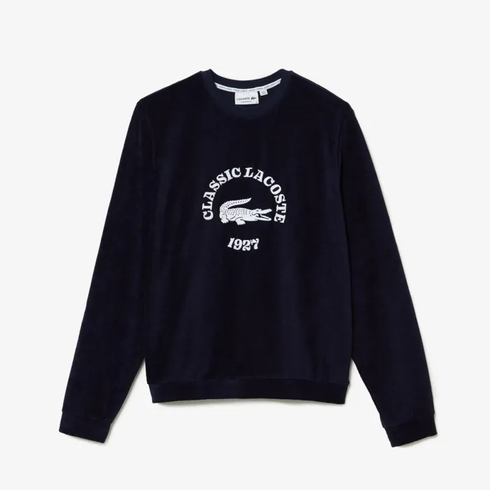 Sweaters and Sweatshirts Men Lacoste Men039s Regular Fit Terrycloth Lounge Sweatshirt Navy Blue White 525