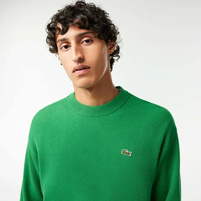 Sweaters and Sweatshirts Men Lacoste Men039s Relaxed Fit Crew Neck Wool Sweater Green Siw