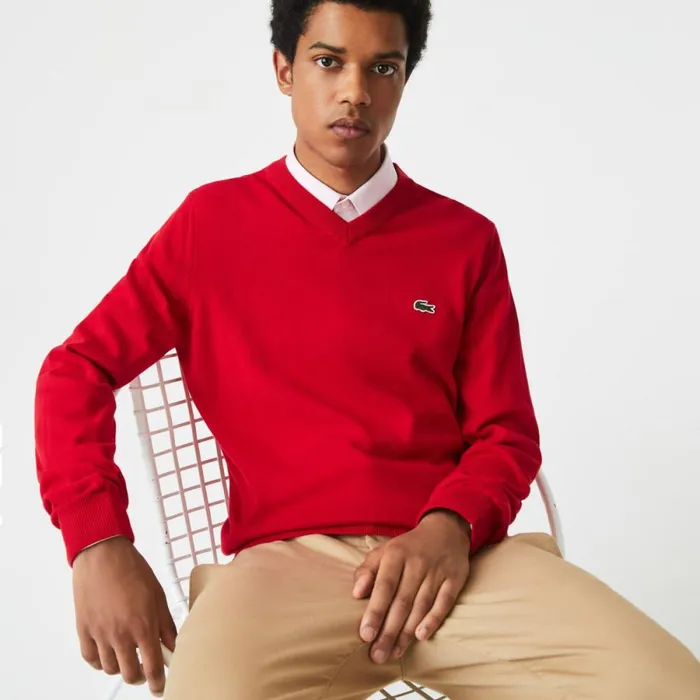 Sweaters and Sweatshirts Men Lacoste Men039s VNeck Organic Cotton Sweater Red 240 Sweaters and Sweatshirts Men Lacoste Men039s VNeck Organic Cotton Sweater Red 240