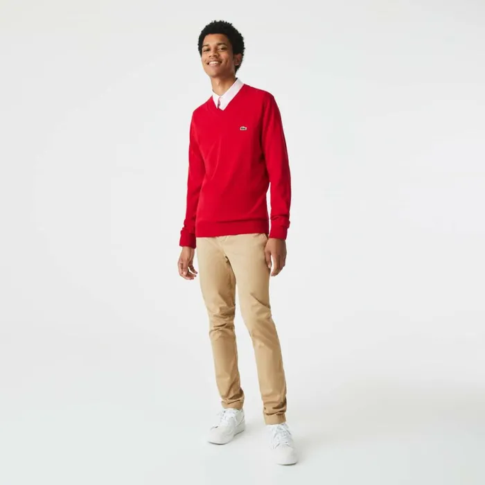 Sweaters and Sweatshirts Men Lacoste Men039s VNeck Organic Cotton Sweater Red 240
