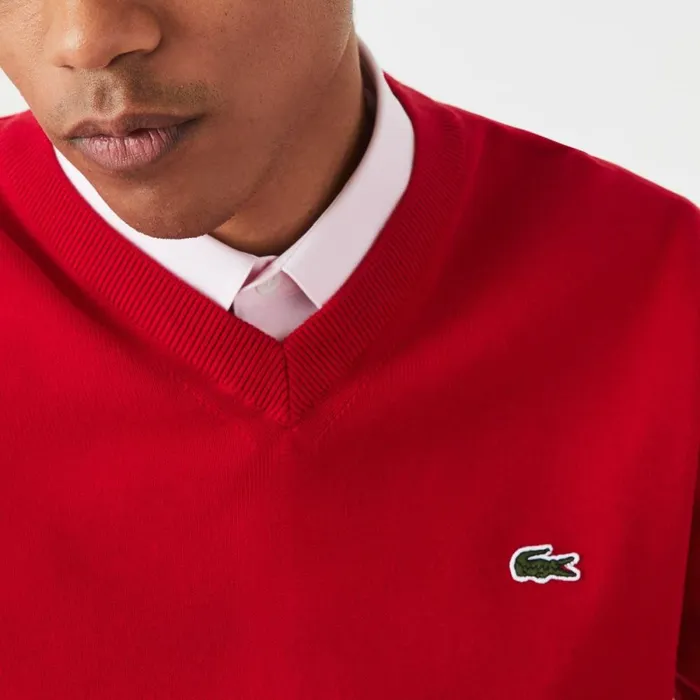 Sweaters and Sweatshirts Men Lacoste Men039s VNeck Organic Cotton Sweater Red 240