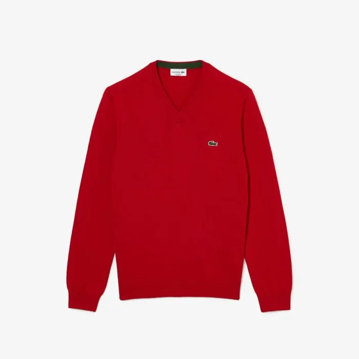 Sweaters and Sweatshirts Men Lacoste Men039s VNeck Organic Cotton Sweater Red 240