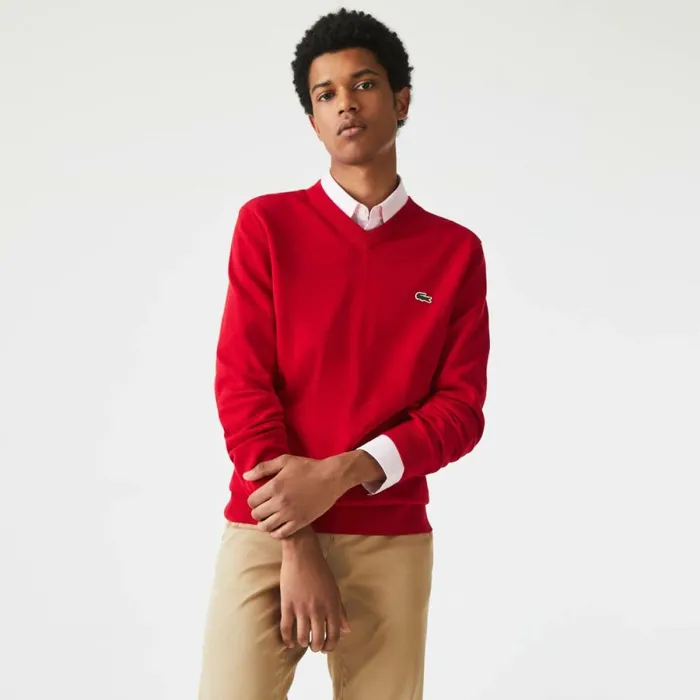 Sweaters and Sweatshirts Men Lacoste Men039s VNeck Organic Cotton Sweater Red 240