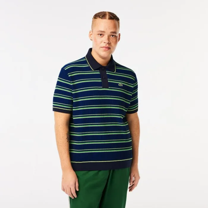 Sweaters and Sweatshirts Men Lacoste Mens Made In France Organic Cotton Striped Polo Blue Black White 7vq