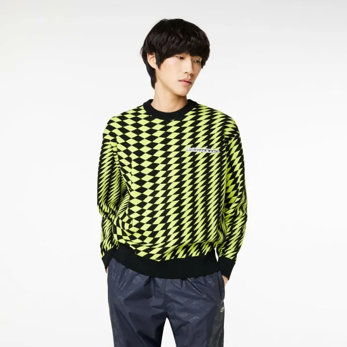 Sweaters and Sweatshirts Men Lacoste Mens Relaxed Fit Jacquard Sweater Black Yellow 9y2 Sweaters and Sweatshirts Men Lacoste Mens Relaxed Fit Jacquard Sweater Black Yellow 9y2