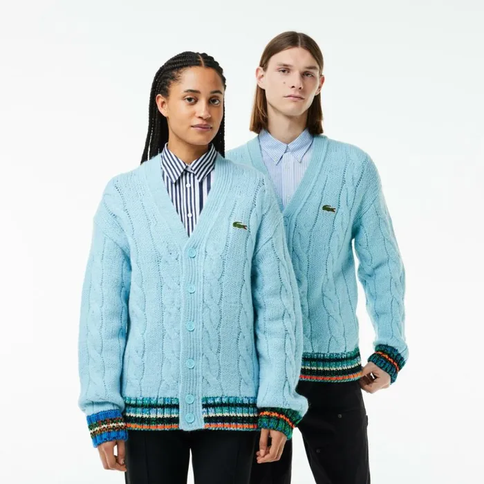 Sweaters and Sweatshirts MenWomen Lacoste Unisex Loose Fit Cable Knit Striped Cardigan Light Blue White Piw Sweaters and Sweatshirts MenWomen Lacoste Unisex Loose Fit Cable Knit Striped Cardigan Light Blue White Piw