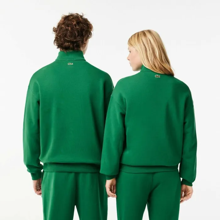 Sweaters and Sweatshirts MenWomen Lacoste Unisex Organic Cotton QuarterZip Sweatshirt Rocket Green Cnq