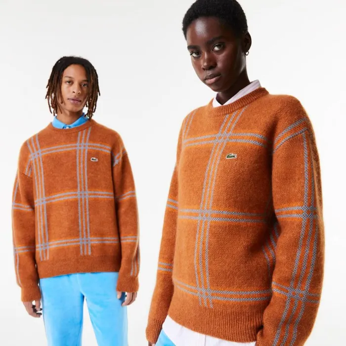Sweaters and Sweatshirts MenWomen Lacoste Unisex Relaxed Fit Tartan Pattern Wool Blend Sweater Brown Blue Orange Vn2 Sweaters and Sweatshirts MenWomen Lacoste Unisex Relaxed Fit Tartan Pattern Wool Blend Sweater Brown Blue Orange Vn2